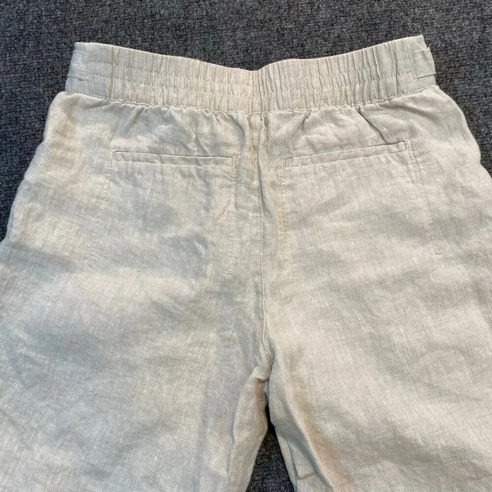 Athleta Voyager Womens 6 100% Linen Pants Beige Ankle Vacation Coastal Buckle - Picture 7 of 8